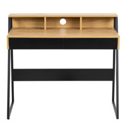 Wyld Haus Cyan 1-Drawer Office Desk, Natural Oak Effect Top With Black Steel Base - thumbnail 3