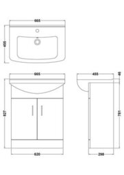 Balterley Modern Floor Standing Bathroom 2 Door Vanity And Rectangular Basin Unit - 650mm, Satin Dark Grey, Soft Close Doors - thumbnail 2