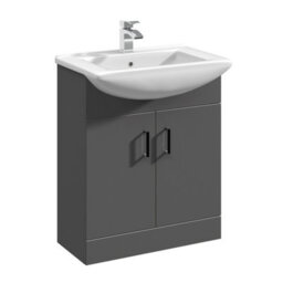 Balterley Modern Floor Standing Bathroom 2 Door Vanity And Rectangular Basin Unit - 650mm, Satin Dark Grey, Soft Close Doors - thumbnail 1