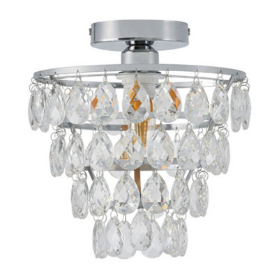 Living And Home E27 Modern Chrome Round Crystal Ceiling Light With Layered Pendant Design, 60W - image 1