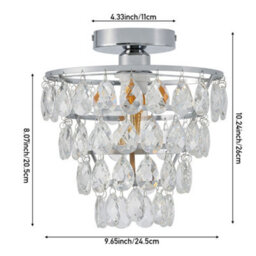 Living And Home E27 Modern Chrome Round Crystal Ceiling Light With Layered Pendant Design, 60W - thumbnail 4