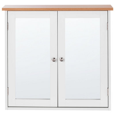 Wyld and Coco Nordiclight Wall-Mounted Bathroom Mirror Cabinet White Mdf With Natural Wood Top 17 X 60 Cm - image 1