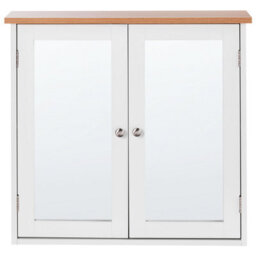 Wyld and Coco Nordiclight Wall-Mounted Bathroom Mirror Cabinet White Mdf With Natural Wood Top 17 X 60 Cm - thumbnail 1