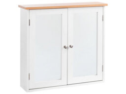 Wyld and Coco Nordiclight Wall-Mounted Bathroom Mirror Cabinet White Mdf With Natural Wood Top 17 X 60 Cm - thumbnail 3