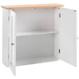 Wyld and Coco Nordiclight Wall-Mounted Bathroom Mirror Cabinet White Mdf With Natural Wood Top 17 X 60 Cm - thumbnail 5