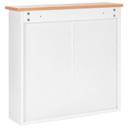 Wyld and Coco Nordiclight Wall-Mounted Bathroom Mirror Cabinet White Mdf With Natural Wood Top 17 X 60 Cm - thumbnail 6
