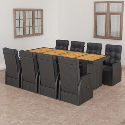 Berkfield 9 Piece Garden Dining Set With Cushions Black Poly Rattan - image 1