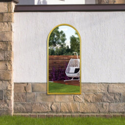 "Mirroroutlet Arcus - Gold Metal Framed Arched Garden Wall Mirror 47"" X 23.5"" (120Cm X 60Cm)" - thumbnail 1