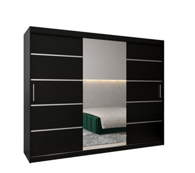 Arte Verona 02 Contemporary 3 Mirrored Sliding Door Wardrobe 9 Shelves 2 Rails Black Matt (H)2000mm (W)2500mm (D)620mm - image 1
