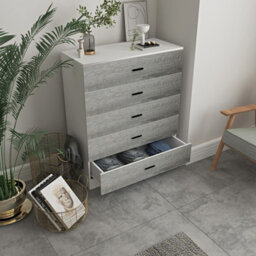 Urbnliving Height 90.5Cm 5 Drawer Wooden Bedroom Chest Cabinet Modern White Carcass And Ash Grey Drawers Wide Storage Cupboard - thumbnail 3