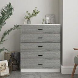 Urbnliving Height 90.5Cm 5 Drawer Wooden Bedroom Chest Cabinet Modern White Carcass And Ash Grey Drawers Wide Storage Cupboard - thumbnail 1