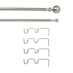 GoodHome Athens Satin Grey Nickel Effect Extendable Ball Double Curtain Pole Set Set, (L)1200mm-2100mm (Dia)19mm - thumbnail 4