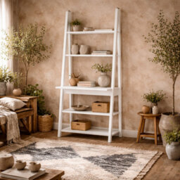 Wyld Haus Athy White Wooden Ladder Desk With 3 Shelves - thumbnail 1