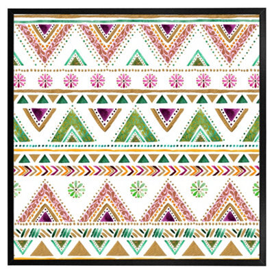 "Andrew Lee Colourful Striped Gold Style Triangles (Picutre Frame) / 20X20"" / Oak" - image 1