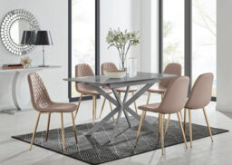 Furniturebox Uk Lira 100Cm Grey Metal Extending Dining Table & 6 Cappuccino Corona Gold Leg Chairs