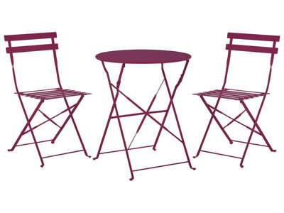 Wyld And Coco Burgundy Red Metal Folding Slatted Back 3 Piece Bistro Set - Compact Outdoor Table And 2 Folding Chairs - image 1