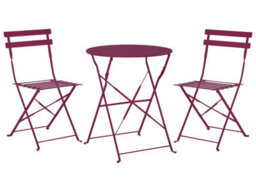 Wyld And Coco Burgundy Red Metal Folding Slatted Back 3 Piece Bistro Set - Compact Outdoor Table And 2 Folding Chairs - thumbnail 1