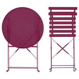 Wyld And Coco Burgundy Red Metal Folding Slatted Back 3 Piece Bistro Set - Compact Outdoor Table And 2 Folding Chairs - thumbnail 7