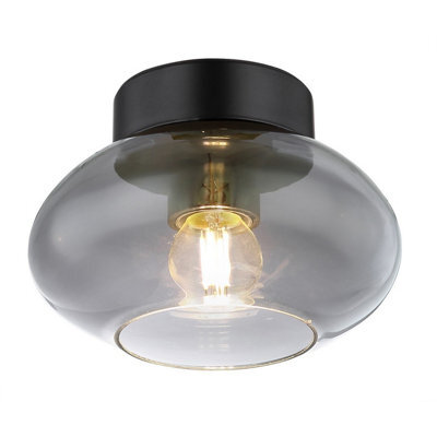 Luminosa Lighting Luminosa Shaun Globe Ceiling Light Matt Black Smoke Glass Shade 1X E27 - image 1