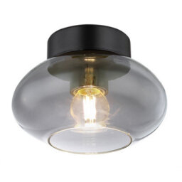 Luminosa Lighting Luminosa Shaun Globe Ceiling Light Matt Black Smoke Glass Shade 1X E27 - thumbnail 1