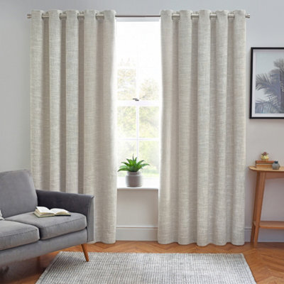 furn. Elisa Ecru Slub Lined Eyelet Curtains (W)117Cm (L)137Cm, Pair - image 1