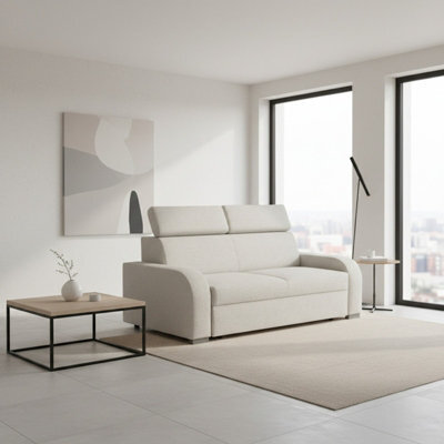 Oslo M3 3 Seater Sofa With Adjustable Headrests No Bed Function Upholstered Modern Freestanding Couch Various Colours Cream - image 1