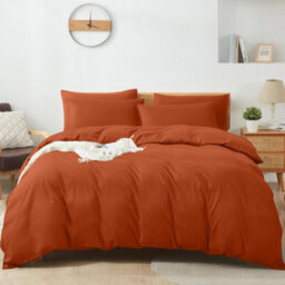 Aspire Homeware Plain Duvet Cover Set Soft Microfibre, Rust, Single (L)200Cm X (W)135Cm - thumbnail 1