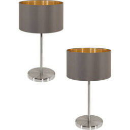 Set Of 2 Modern Table Lamps With Satin Nickel And Cappuccino Gold Fabric Shade - thumbnail 1