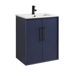 Homestylestore Navy Blue 610mm Wall Hung Bathroom Vanity Unit With Basin And Black T Bar Handle - thumbnail 1