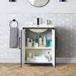 Homestylestore Navy Blue 610mm Wall Hung Bathroom Vanity Unit With Basin And Black T Bar Handle - thumbnail 2