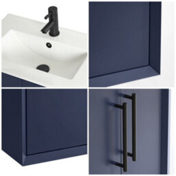Homestylestore Navy Blue 610mm Wall Hung Bathroom Vanity Unit With Basin And Black T Bar Handle - thumbnail 3