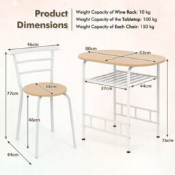 Natural 3 Pcs Wood Grain Dining Table Set Kitchen Table And Chairs With Extra Wine Rack - thumbnail 2