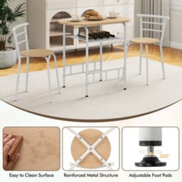 Natural 3 Pcs Wood Grain Dining Table Set Kitchen Table And Chairs With Extra Wine Rack - thumbnail 6