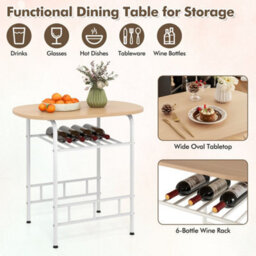 Natural 3 Pcs Wood Grain Dining Table Set Kitchen Table And Chairs With Extra Wine Rack - thumbnail 5