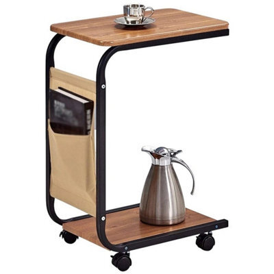 Mobile C-Table Side Table With Storage Pockets Under Sofa Laptop Desk On Wheels - image 1