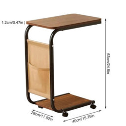 Mobile C-Table Side Table With Storage Pockets Under Sofa Laptop Desk On Wheels - thumbnail 2