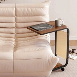 Mobile C-Table Side Table With Storage Pockets Under Sofa Laptop Desk On Wheels - thumbnail 4