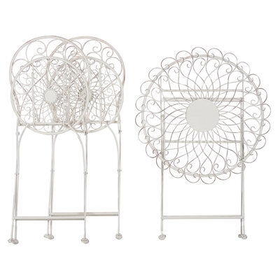 Wyld And Coco Suncrest 3-Piece Foldable Bistro Set White Metal Distressed Finish - Table And 2 Chairs - image 1