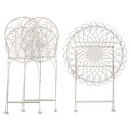 Wyld And Coco Suncrest 3-Piece Foldable Bistro Set White Metal Distressed Finish - Table And 2 Chairs - thumbnail 1