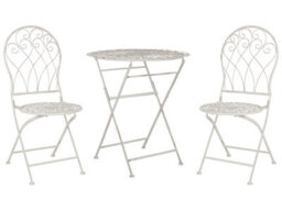 Wyld And Coco Suncrest 3-Piece Foldable Bistro Set White Metal Distressed Finish - Table And 2 Chairs - thumbnail 3