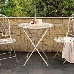 Wyld And Coco Suncrest 3-Piece Foldable Bistro Set White Metal Distressed Finish - Table And 2 Chairs - thumbnail 2
