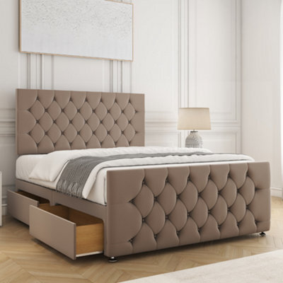 Bsspoke Maya Divan Bed Set Mink Plush Velvet 24Inch Headboard & 20Inch Footboard 2 Drawers Same Side & Mattress In All Sizes - image 1