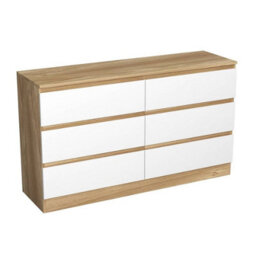 Urbn-Living Urbnliving 120Cm Width Oak Wooden Chest Of White 6 Drawers Bedroom Furniture Storage Bedside Table Modern Cabinet - thumbnail 5