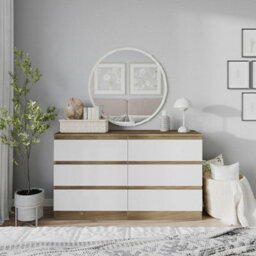 Urbn-Living Urbnliving 120Cm Width Oak Wooden Chest Of White 6 Drawers Bedroom Furniture Storage Bedside Table Modern Cabinet - thumbnail 4