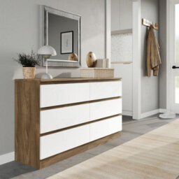 Urbn-Living Urbnliving 120Cm Width Oak Wooden Chest Of White 6 Drawers Bedroom Furniture Storage Bedside Table Modern Cabinet - thumbnail 1