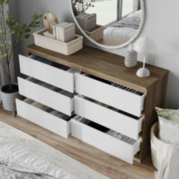 Urbn-Living Urbnliving 120Cm Width Oak Wooden Chest Of White 6 Drawers Bedroom Furniture Storage Bedside Table Modern Cabinet - thumbnail 3