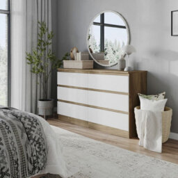 Urbn-Living Urbnliving 120Cm Width Oak Wooden Chest Of White 6 Drawers Bedroom Furniture Storage Bedside Table Modern Cabinet - thumbnail 2