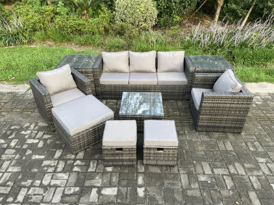 Fimous Wicker Rattan Garden Furniture Sofa Set With 2 Side Tables Armchair Square Coffee Table 3 Footstools 8 Seater - image 1