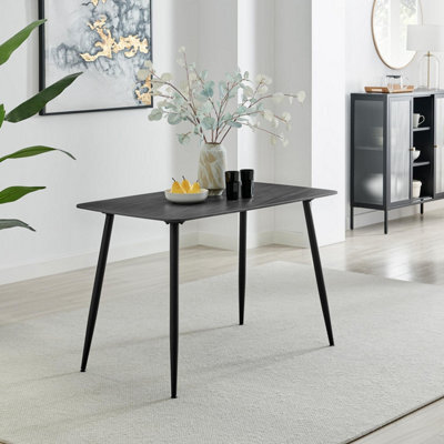 Furniturebox Uk Asti Rectangular Dark Grey Marble Effect Dining Table - Matte Finish, Tapered Black Metal Legs, Seats 4 - image 1