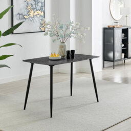 Furniturebox Uk Asti Rectangular Dark Grey Marble Effect Dining Table - Matte Finish, Tapered Black Metal Legs, Seats 4 - thumbnail 1